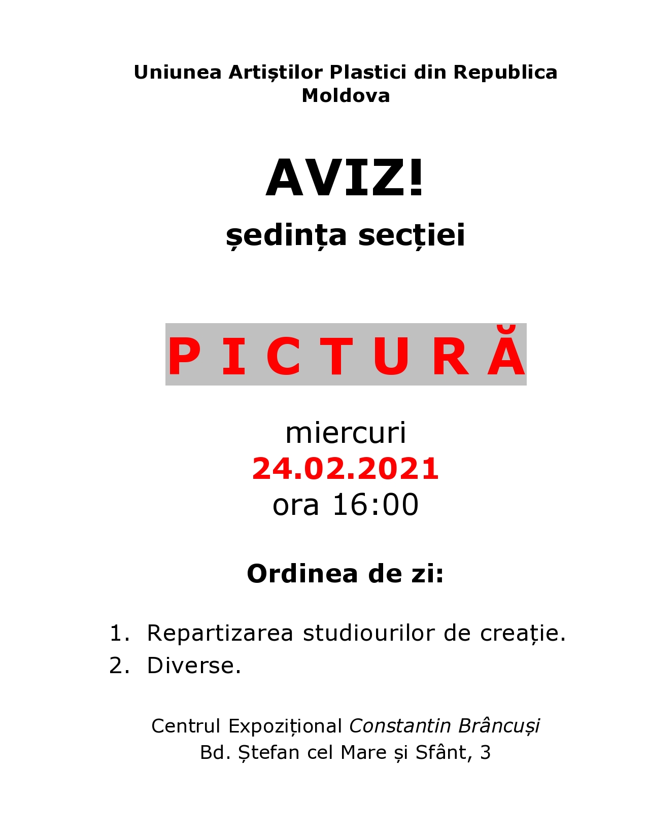 Şedinţa secţiei Pictură 24.02. 2021