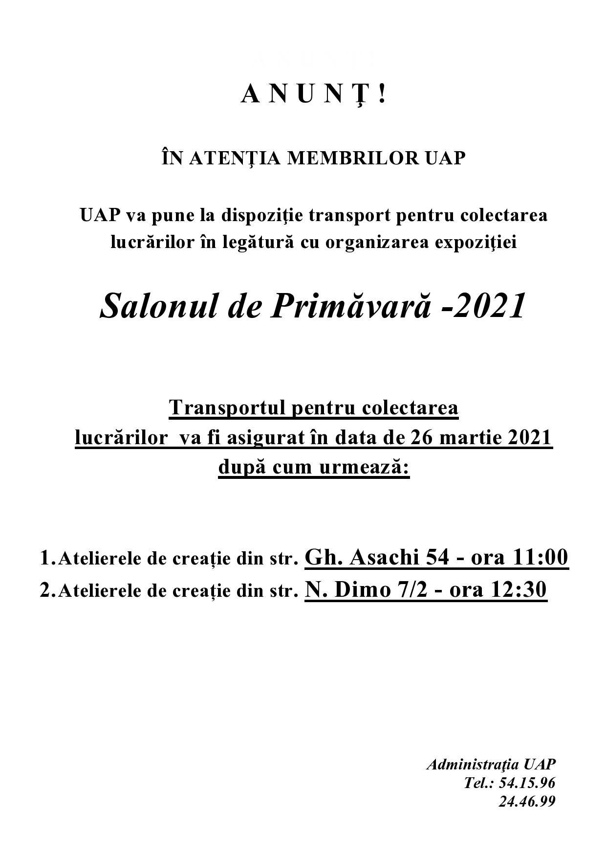 Transport Salonul de Primăvară