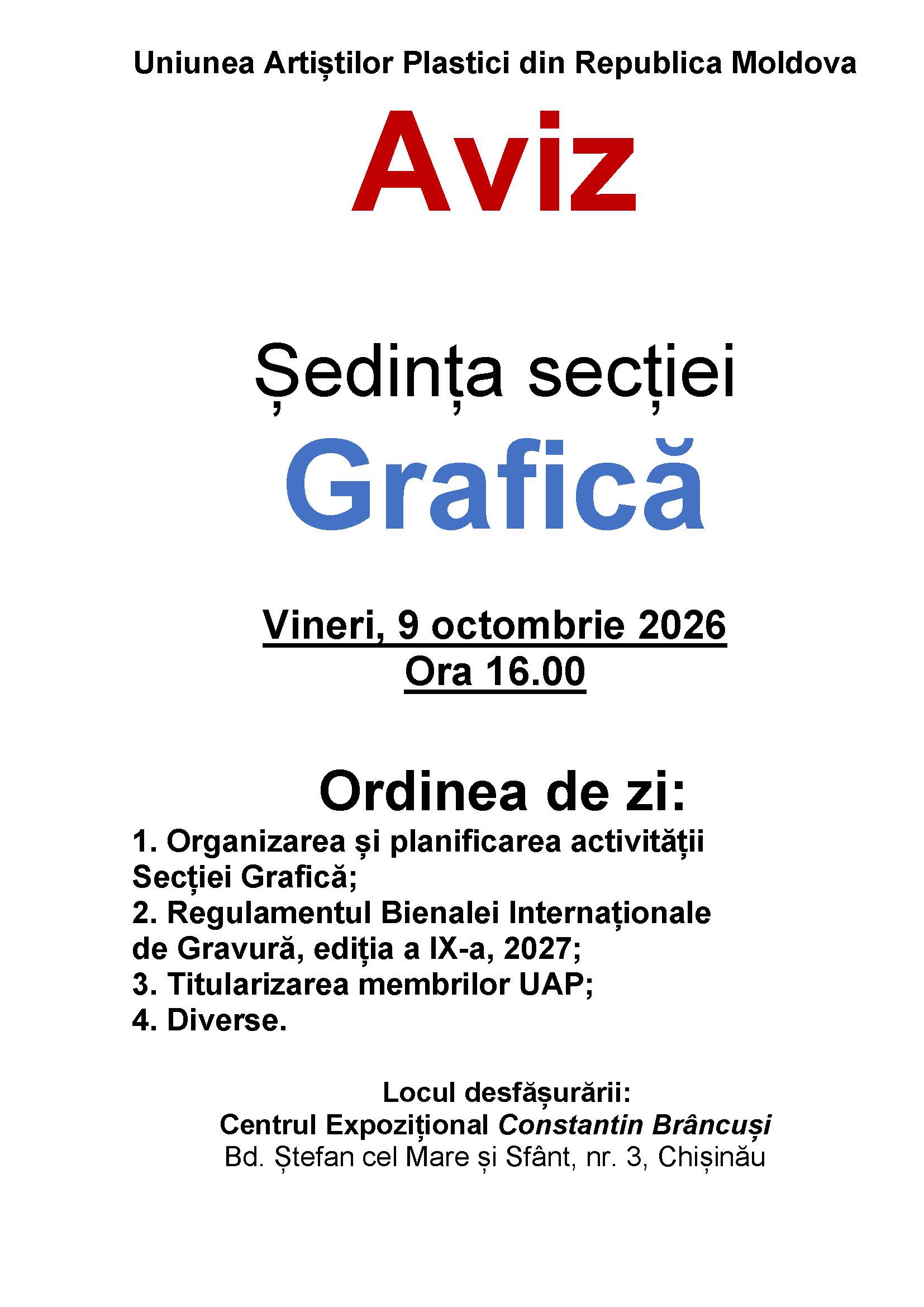 Aviz. Ședința secției Grafică din 09.10.2026